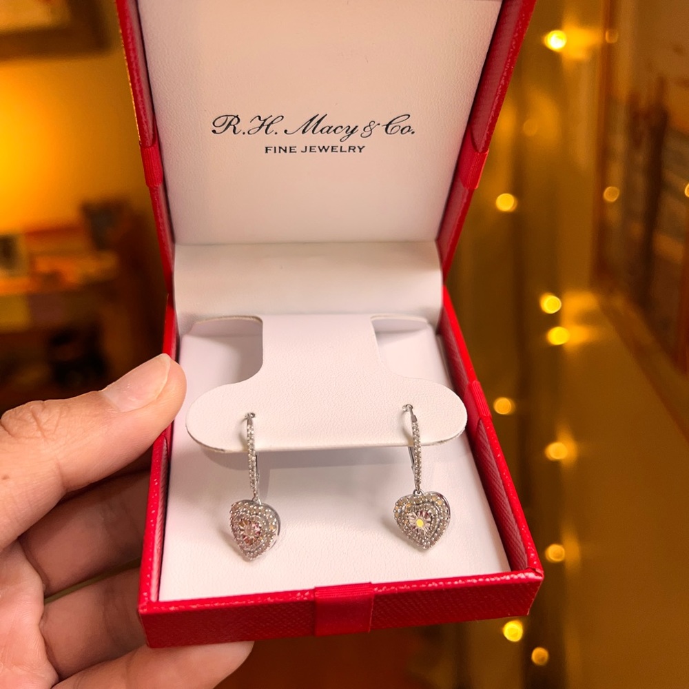 Diamond heart drop earrings